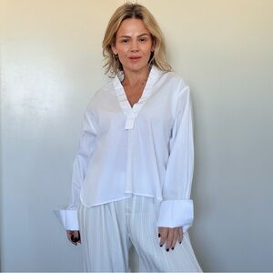 Enza Costa Poplin Mariner Shirt in White